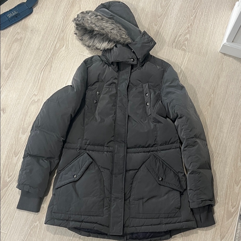 Sam Edelman Charcoal Hooded Puffer Jacket